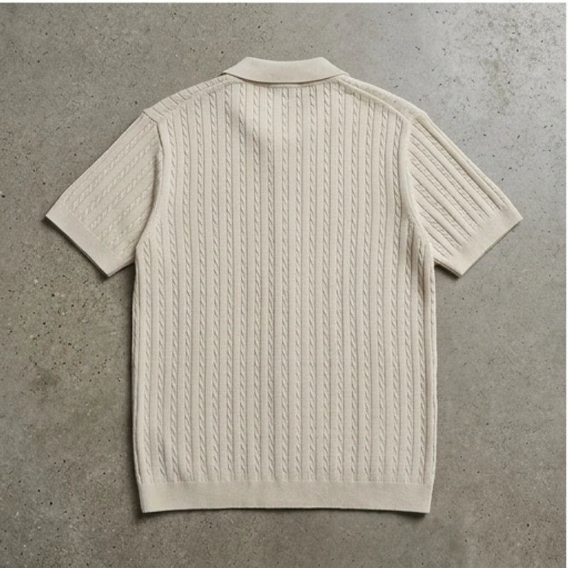 Khaki Ice Silk Polo Shirt Men's Short Sleeve Knitted Button up Collar Business Casual Summer Fashion Lightweight Breathable flat lay product photo - 2