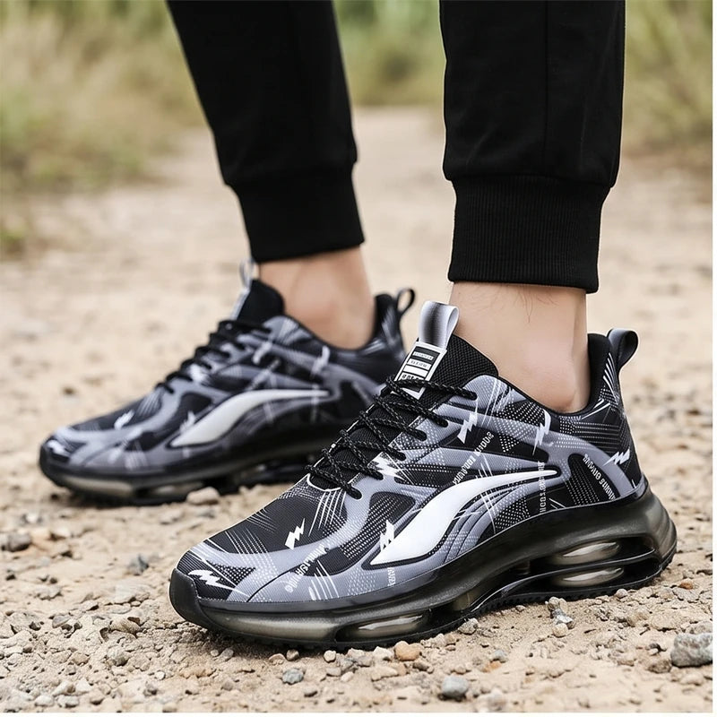 Model wearing Heise Men's Fashionable Basketball Shoes, with Air Cushioning, Comfortable and Non-Slip, Breathable and Shock-Absorbing, Suitable for Men's Outdoor Activities outdoors