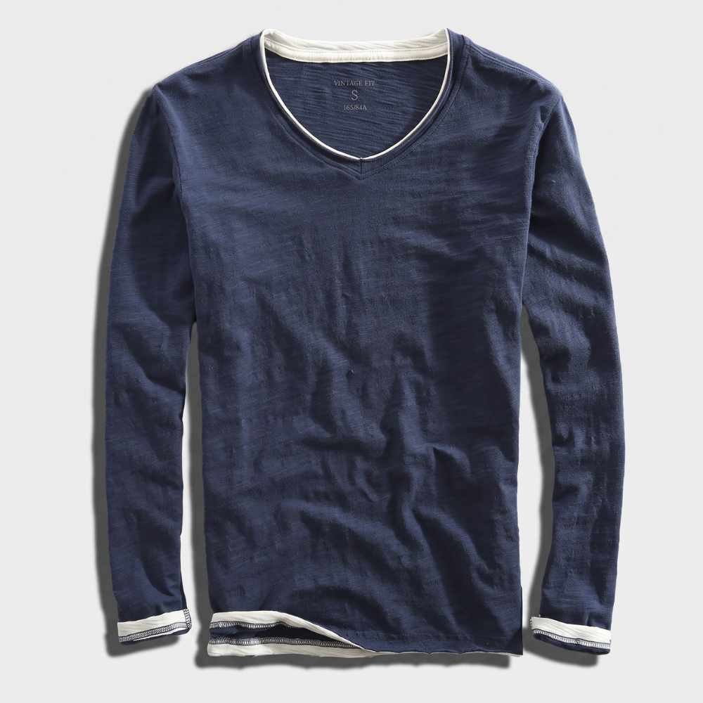 Jiro Cotton V-Neck Long Sleeve