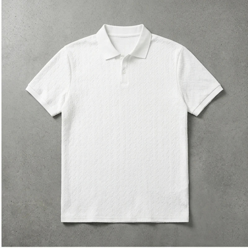 WHITE Men's Casual T-shirt Summer Short Sleeve Male Clothing High Quality Tops Tee Black White Polo Tshirt Fashion T Shirt Men flat lay product photo