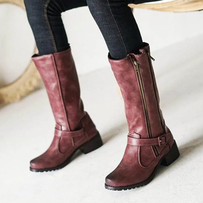 DOUBLE ZIPPER MID-CALF BOOTS