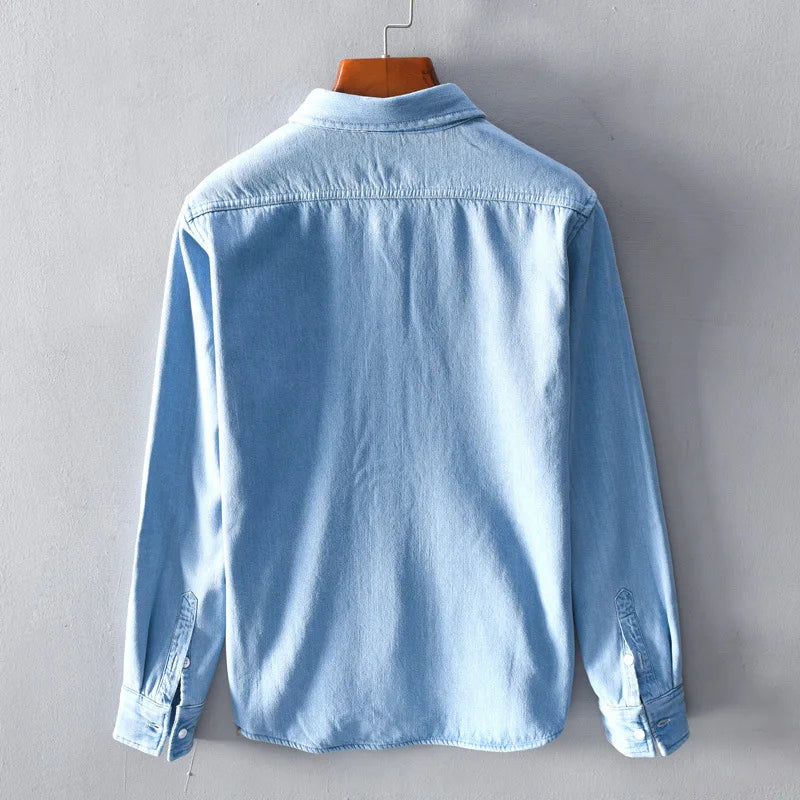 Men's Winter Fleece Denim Shirts Black Blue Casual Cotton Thermal Warm Slim fit Shirts for Male