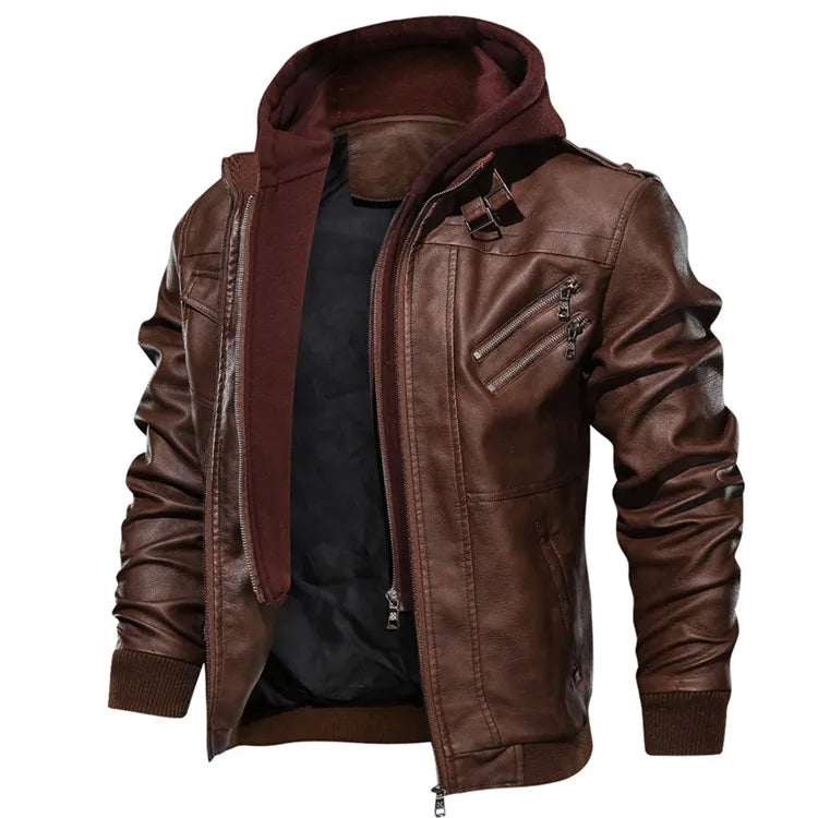 Reid Moto Leather Detachable Hood Jacket