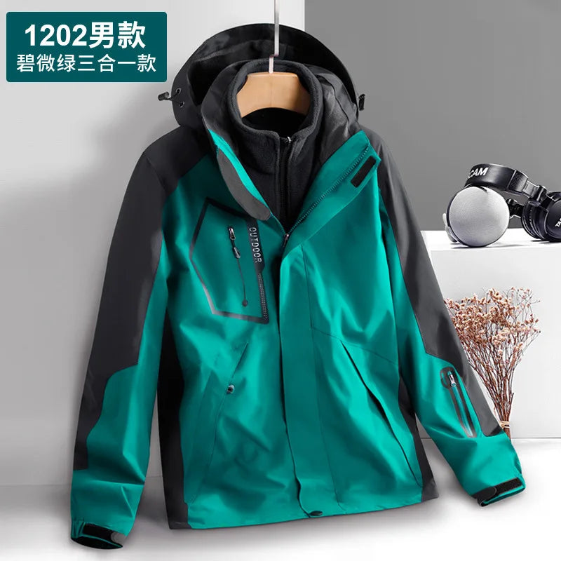 Thick Warm Hiking Jacket Men Women Multi Pockets Waterproof 3 In1 Detachable Windbreakers Fleece Jacket for Men Winter Coats -5℃