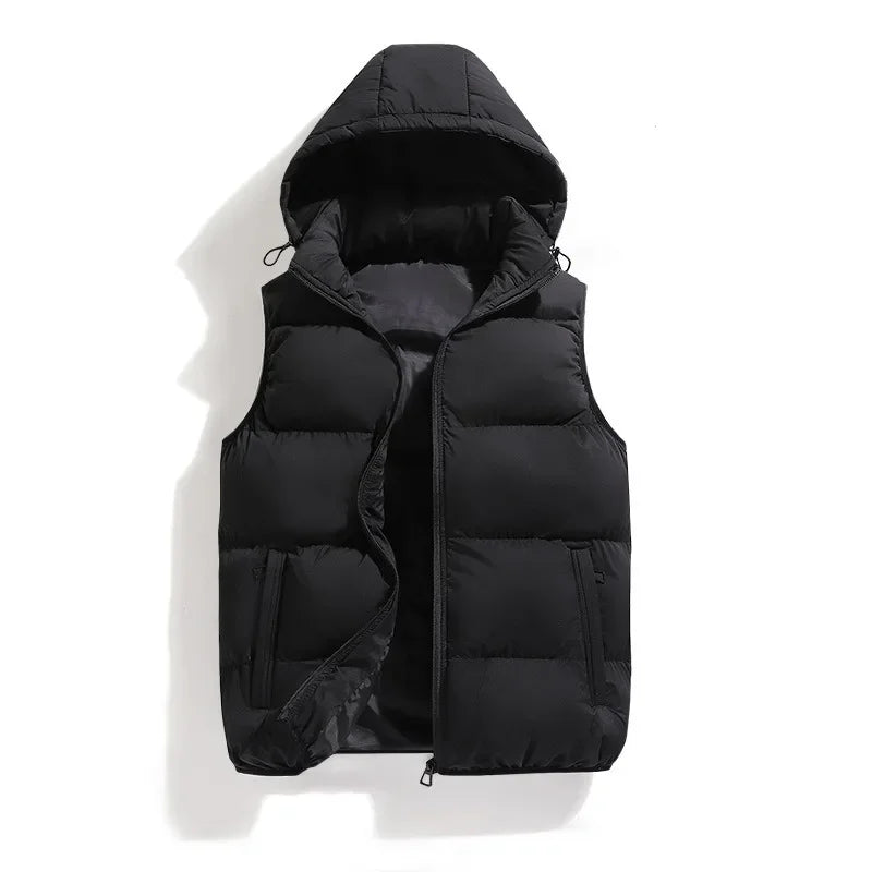 Cotton Vest Men's Autumn and Winter New Item Hooded Plus Size Vest Men's Solid Color Casual Jacket Men's Vest Clothing Top