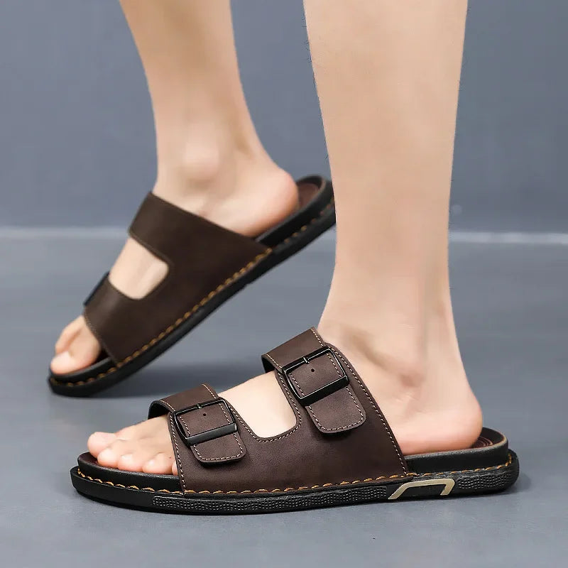 Ashford Black Dual Buckle Slide Sandals