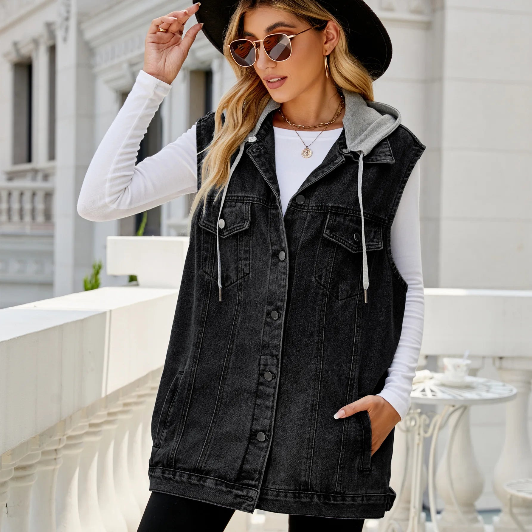 Avery Hooded Denim Vest
