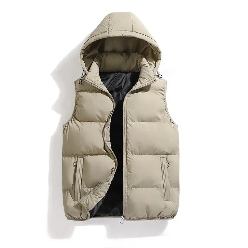 Cotton Vest Men's Autumn and Winter New Item Hooded Plus Size Vest Men's Solid Color Casual Jacket Men's Vest Clothing Top