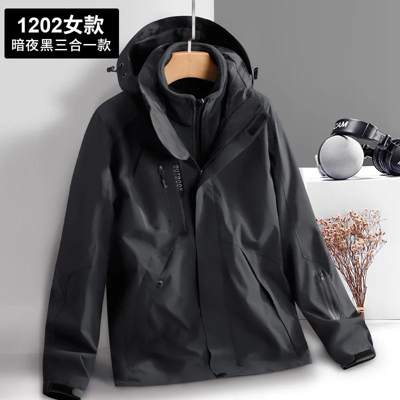 Thick Warm Hiking Jacket Men Women Multi Pockets Waterproof 3 In1 Detachable Windbreakers Fleece Jacket for Men Winter Coats -5℃