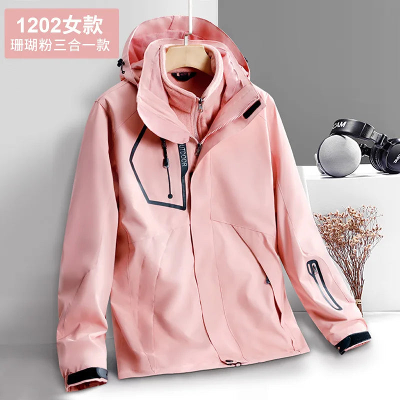 Thick Warm Hiking Jacket Men Women Multi Pockets Waterproof 3 In1 Detachable Windbreakers Fleece Jacket for Men Winter Coats -5℃