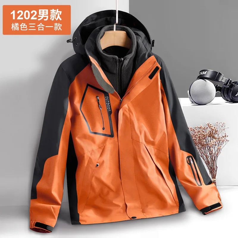 Thick Warm Hiking Jacket Men Women Multi Pockets Waterproof 3 In1 Detachable Windbreakers Fleece Jacket for Men Winter Coats -5℃