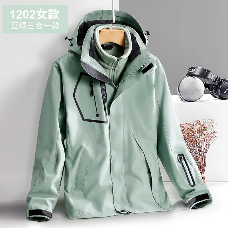 Thick Warm Hiking Jacket Men Women Multi Pockets Waterproof 3 In1 Detachable Windbreakers Fleece Jacket for Men Winter Coats -5℃