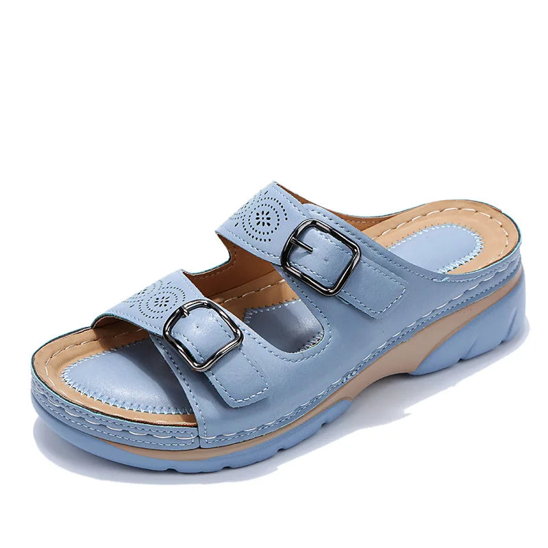 Malia Leather Wedge Slide Sandals