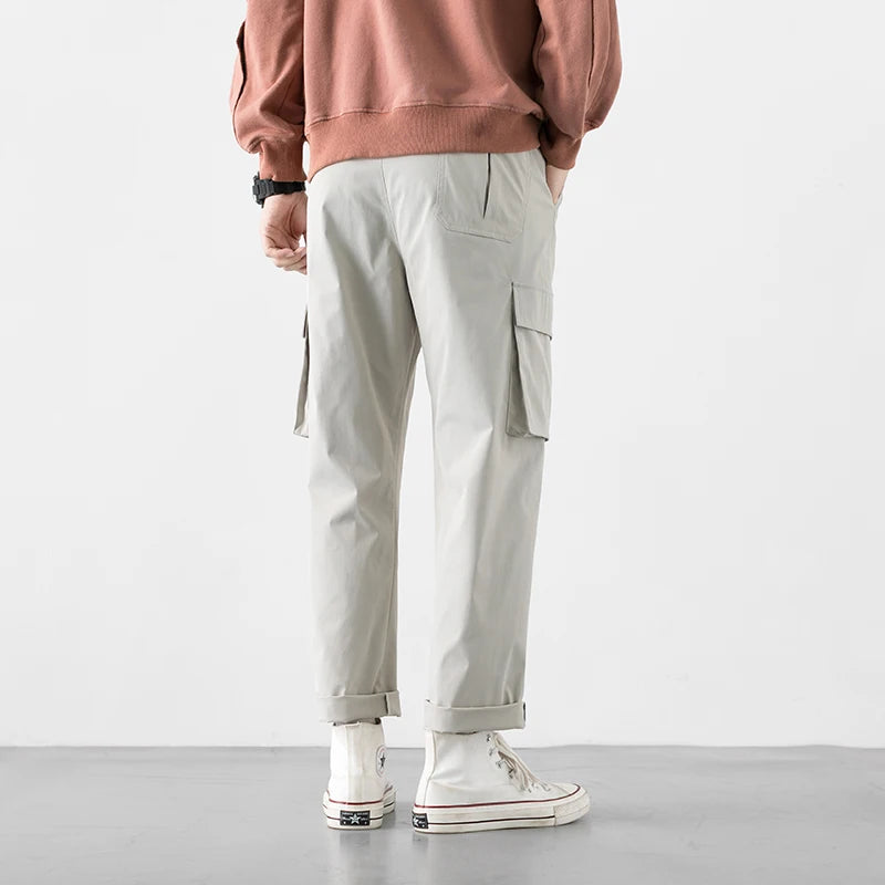 Spring Summer New Youth Fashion Trend Multi Pocket Korean Loose Sports Casual Pants Men'S Wide Leg Straight Versatile Trousers