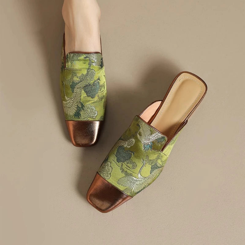 Oriole Brocade Square Toe Mules