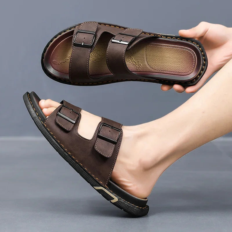 Ashford Black Dual Buckle Slide Sandals