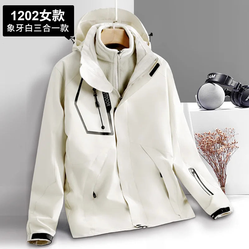 Thick Warm Hiking Jacket Men Women Multi Pockets Waterproof 3 In1 Detachable Windbreakers Fleece Jacket for Men Winter Coats -5℃