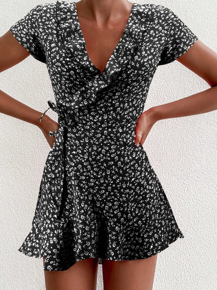 Roslyn Floral Wrap Mini Dress