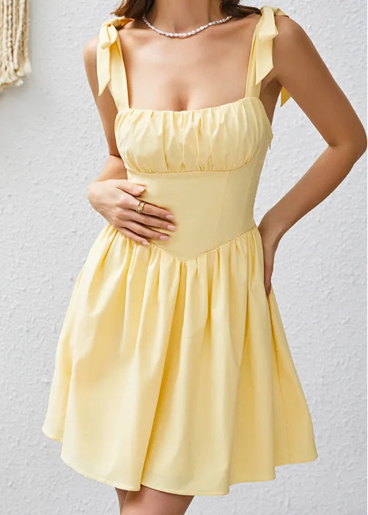 Solara Tie-Strap Yellow Mini Dress