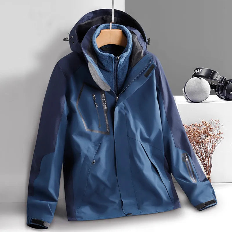 Thick Warm Hiking Jacket Men Women Multi Pockets Waterproof 3 In1 Detachable Windbreakers Fleece Jacket for Men Winter Coats -5℃