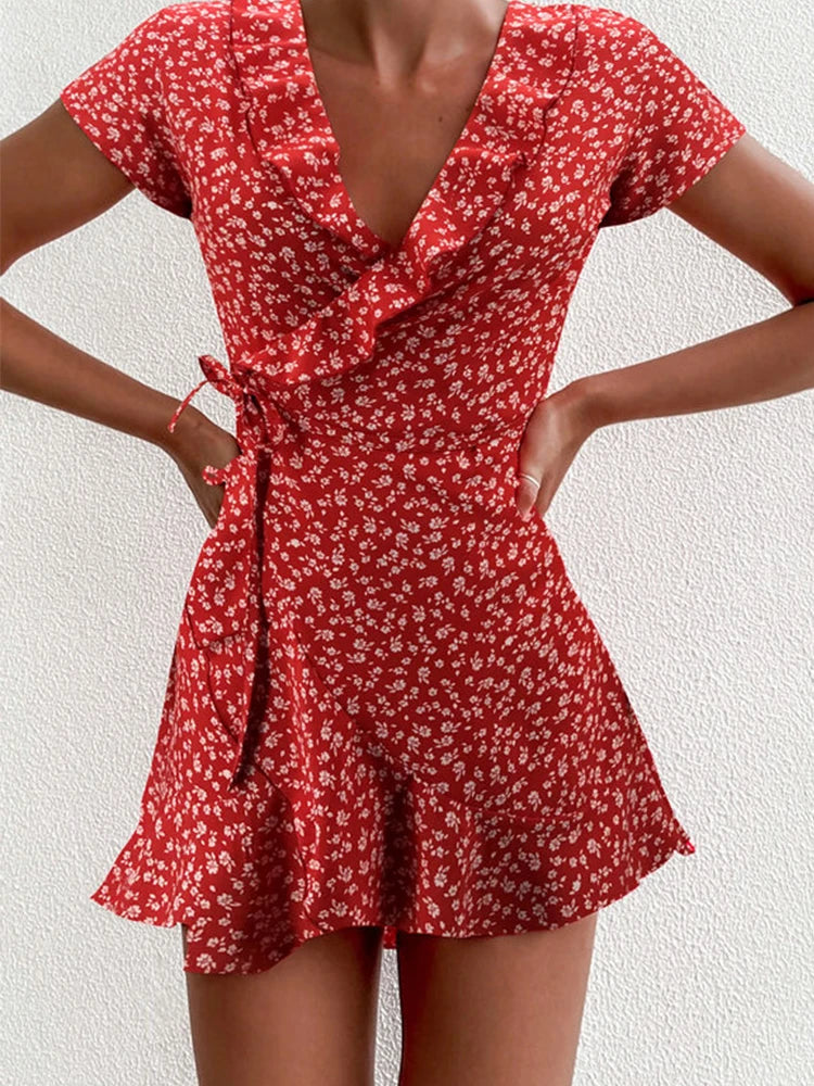 Roslyn Floral Wrap Mini Dress