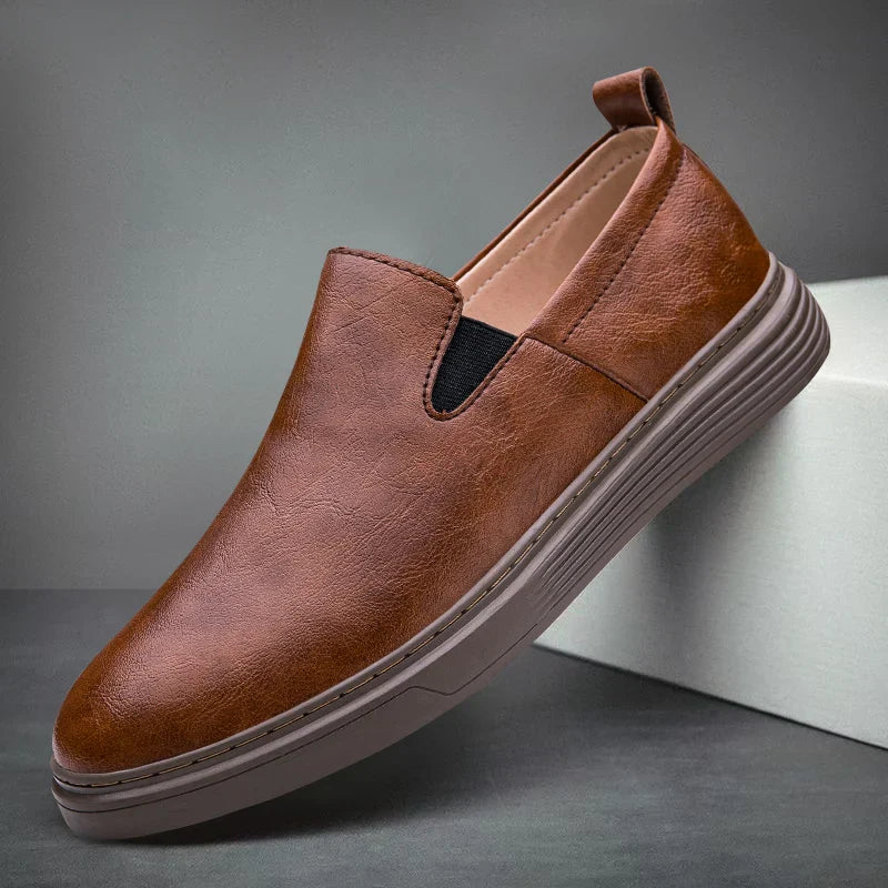 Men's Crown Genuine Leather Slip-On Shoes Easy Cushioned Comfort No Laces