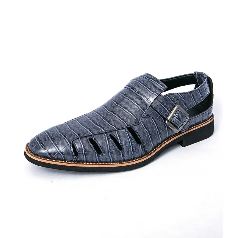 Blue sandal with a buckle on a white background
