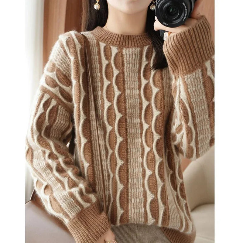 New Autumn/Winter Fashion Korean Edition Colored Half High Neck Loose Versatile Simple Slim Women's Long Sleeve Knitted Sweater