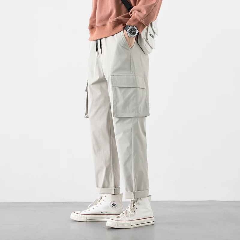 Spring Summer New Youth Fashion Trend Multi Pocket Korean Loose Sports Casual Pants Men'S Wide Leg Straight Versatile Trousers