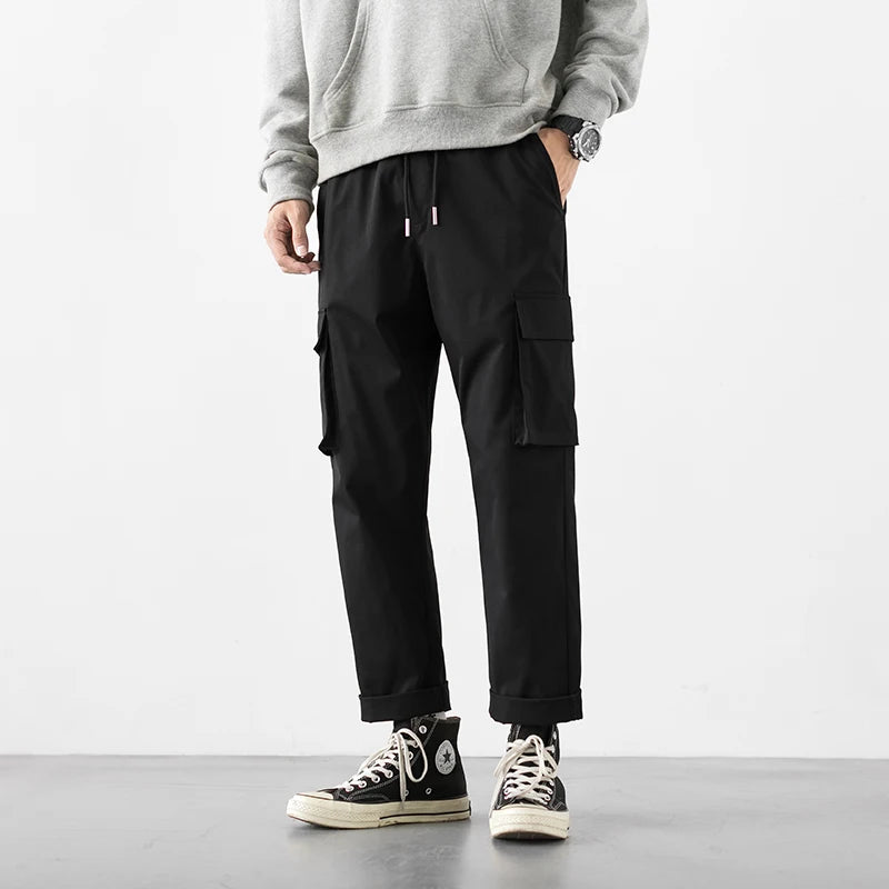 Spring Summer New Youth Fashion Trend Multi Pocket Korean Loose Sports Casual Pants Men'S Wide Leg Straight Versatile Trousers