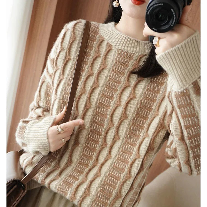 New Autumn/Winter Fashion Korean Edition Colored Half High Neck Loose Versatile Simple Slim Women's Long Sleeve Knitted Sweater