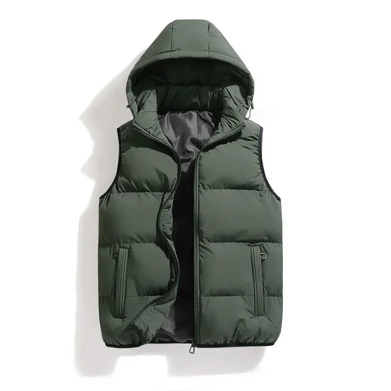 Cotton Vest Men's Autumn and Winter New Item Hooded Plus Size Vest Men's Solid Color Casual Jacket Men's Vest Clothing Top