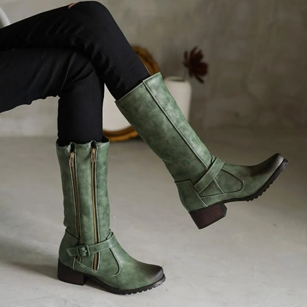 DOUBLE ZIPPER MID-CALF BOOTS