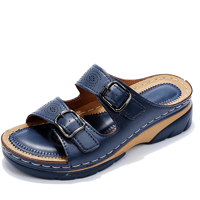 Malia Leather Wedge Slide Sandals