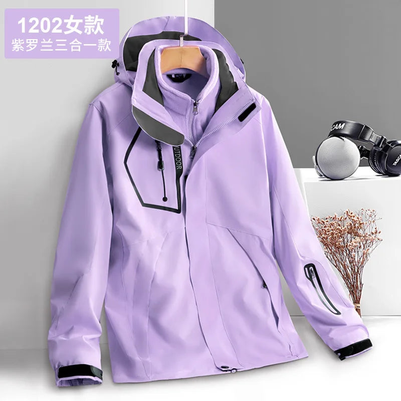 Thick Warm Hiking Jacket Men Women Multi Pockets Waterproof 3 In1 Detachable Windbreakers Fleece Jacket for Men Winter Coats -5℃