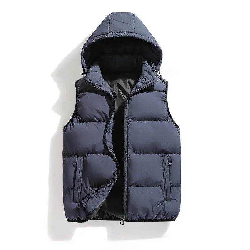 Cotton Vest Men's Autumn and Winter New Item Hooded Plus Size Vest Men's Solid Color Casual Jacket Men's Vest Clothing Top