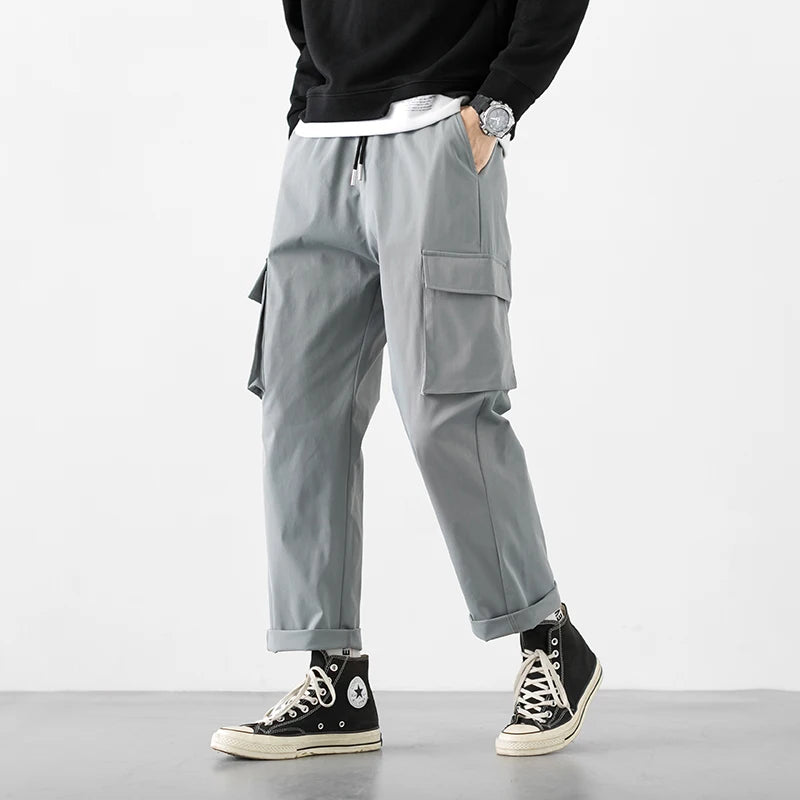Spring Summer New Youth Fashion Trend Multi Pocket Korean Loose Sports Casual Pants Men'S Wide Leg Straight Versatile Trousers