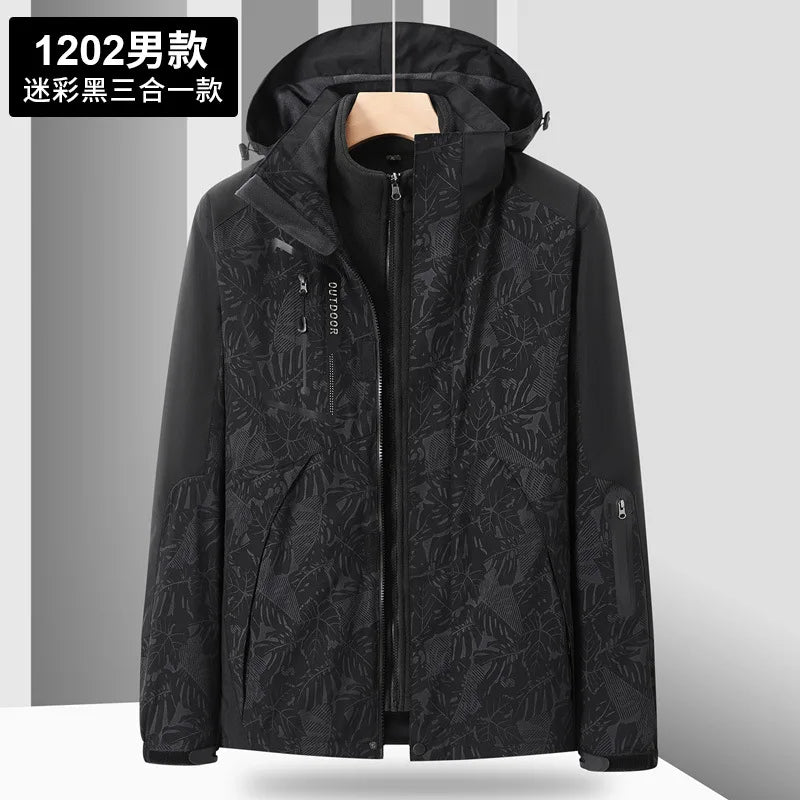 Thick Warm Hiking Jacket Men Women Multi Pockets Waterproof 3 In1 Detachable Windbreakers Fleece Jacket for Men Winter Coats -5℃