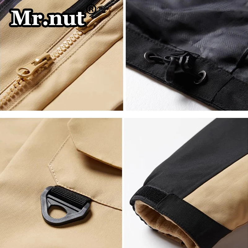 Mr.nut Men Hooded Outdoor Jackets Waterproof Windbreak Autumn Winter Jackets 3-in-1 Removable 2-piece Set Thickening Unisex Tops