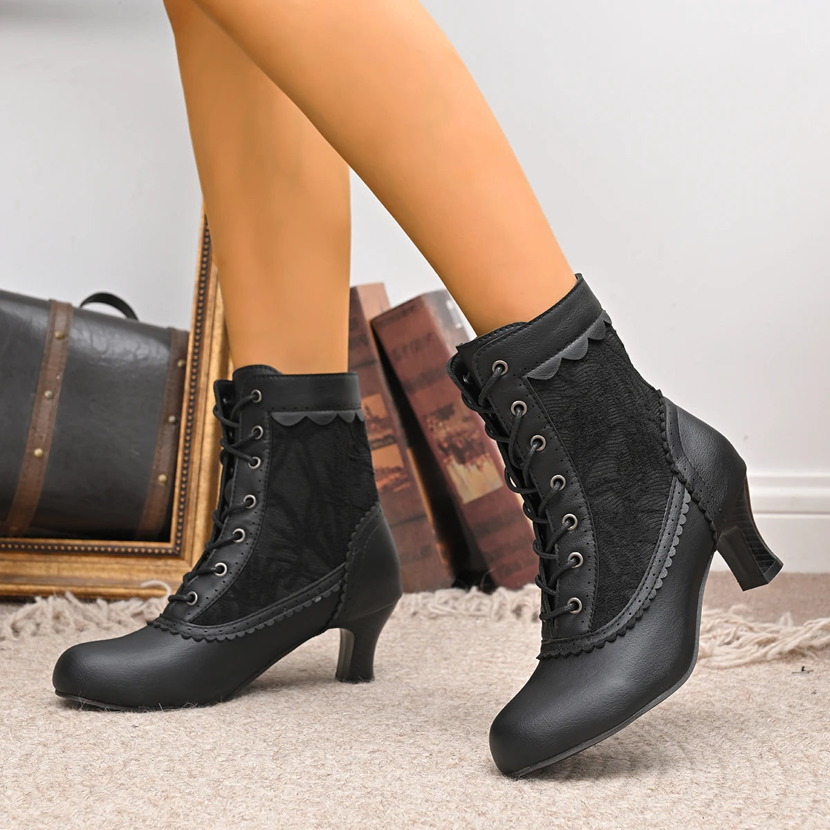 Bennett Leather Lace-Up Heeled Boots
