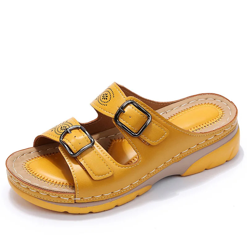 Malia Leather Wedge Slide Sandals