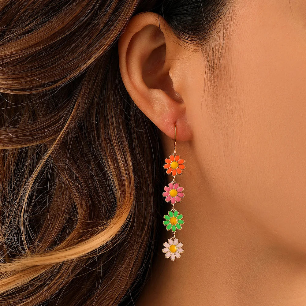 Summer Flower Long Tassel Earrings