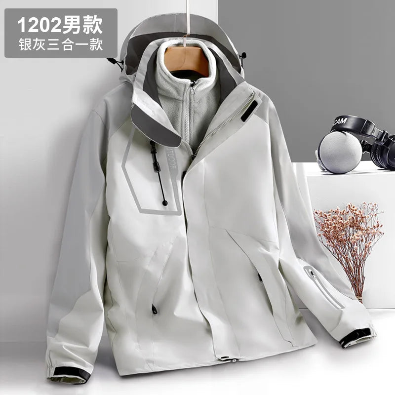 Thick Warm Hiking Jacket Men Women Multi Pockets Waterproof 3 In1 Detachable Windbreakers Fleece Jacket for Men Winter Coats -5℃