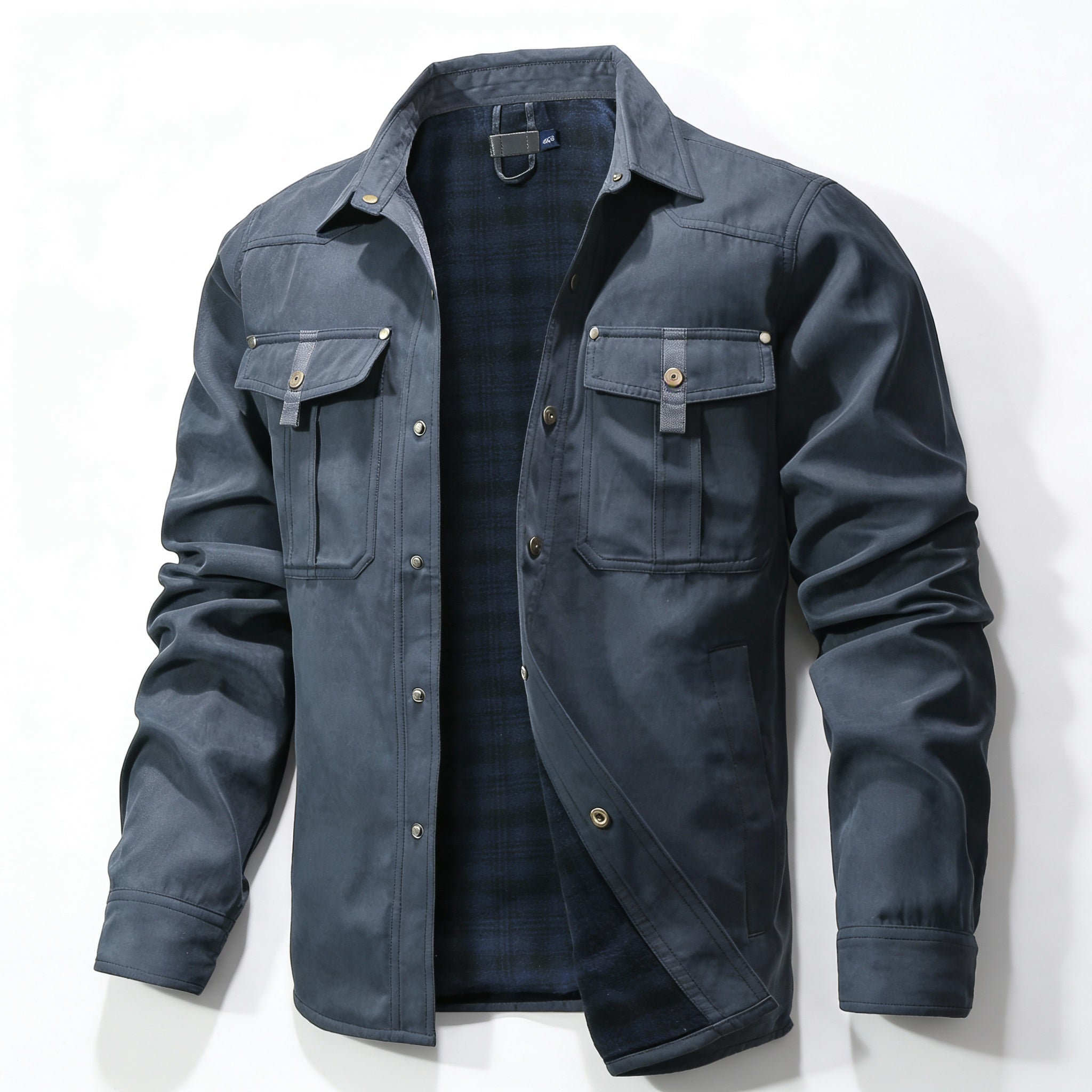 Blue denim jacket on a white background