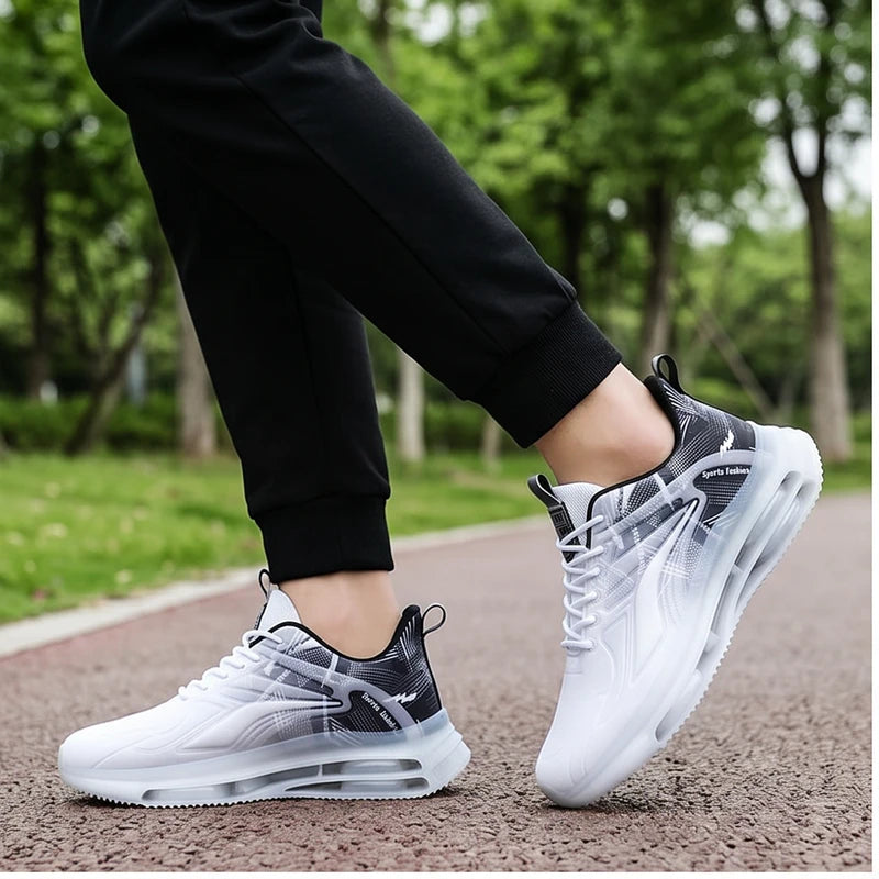 Model wearing Baihei Meridian Air Mesh Athletic Sneakers outdoors