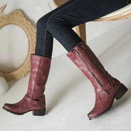 DOUBLE ZIPPER MID-CALF BOOTS