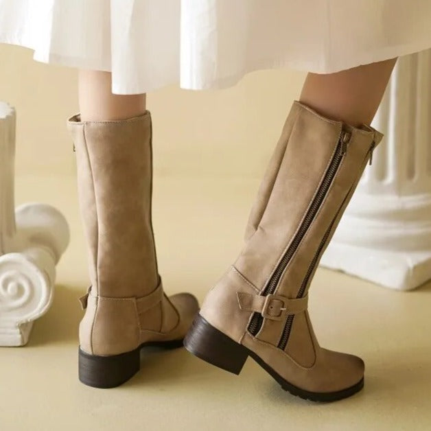 DOUBLE ZIPPER MID-CALF BOOTS