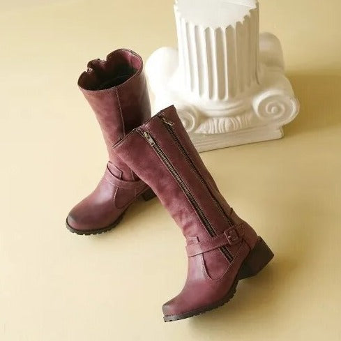 DOUBLE ZIPPER MID-CALF BOOTS