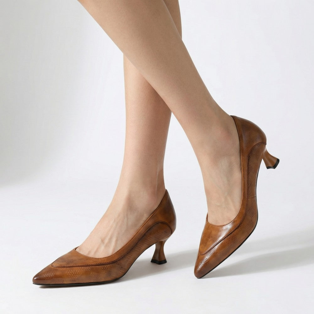 Amara Genuine Leather Kitten Heel Pumps