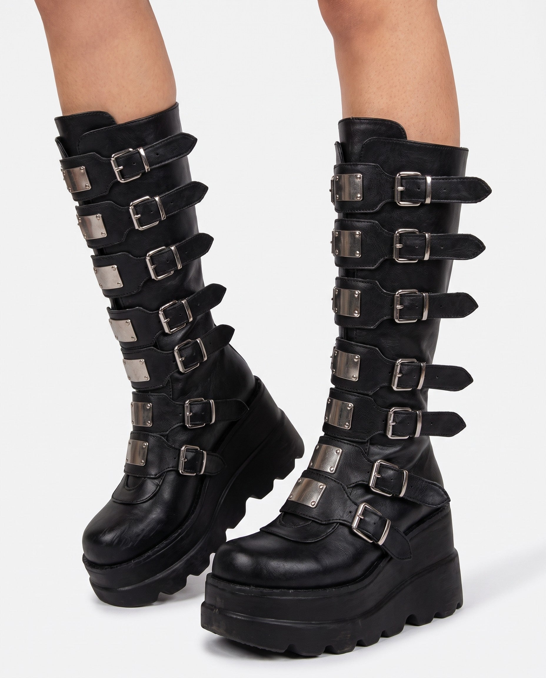 Raven Buckle Platform Boots